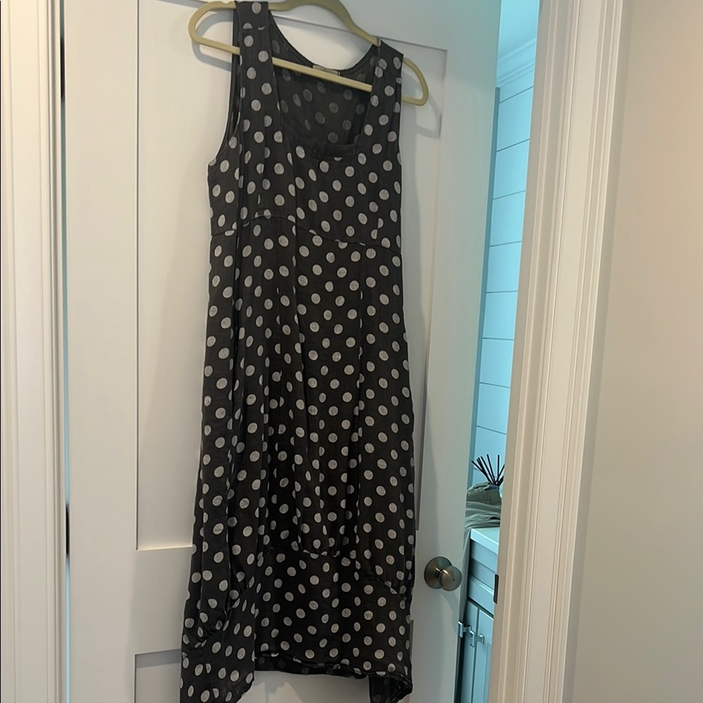 White and Gray High Low Sundress with Scoop Neck